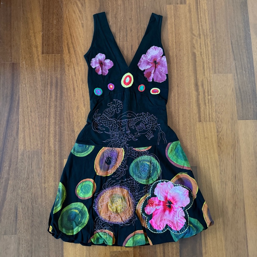 Desigual Black Floral Midi Dress